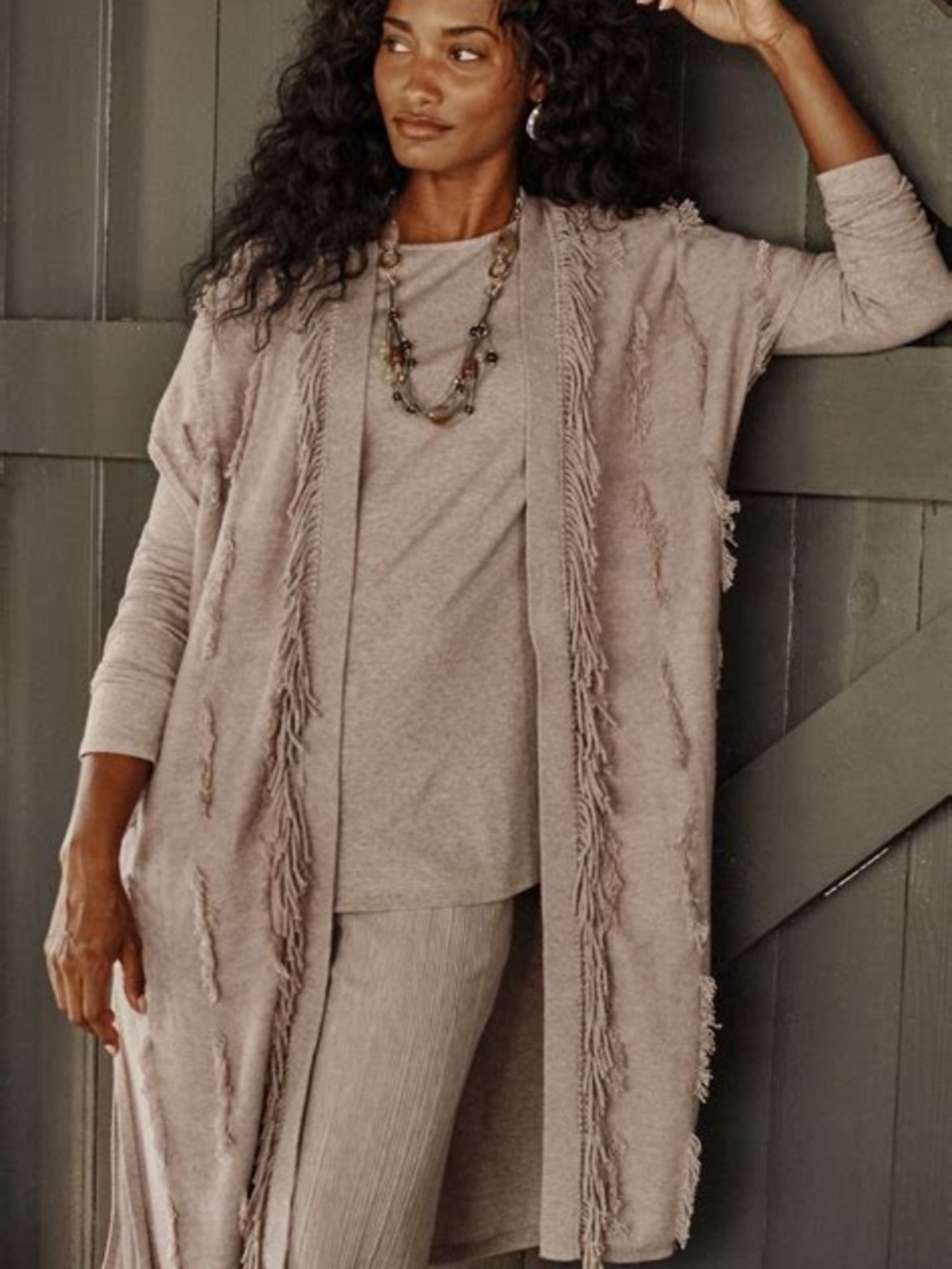 2 pc. set Pure Jill Jacquard Fringe Gilet Long Vest AND Pants NEW WITH TAGS
